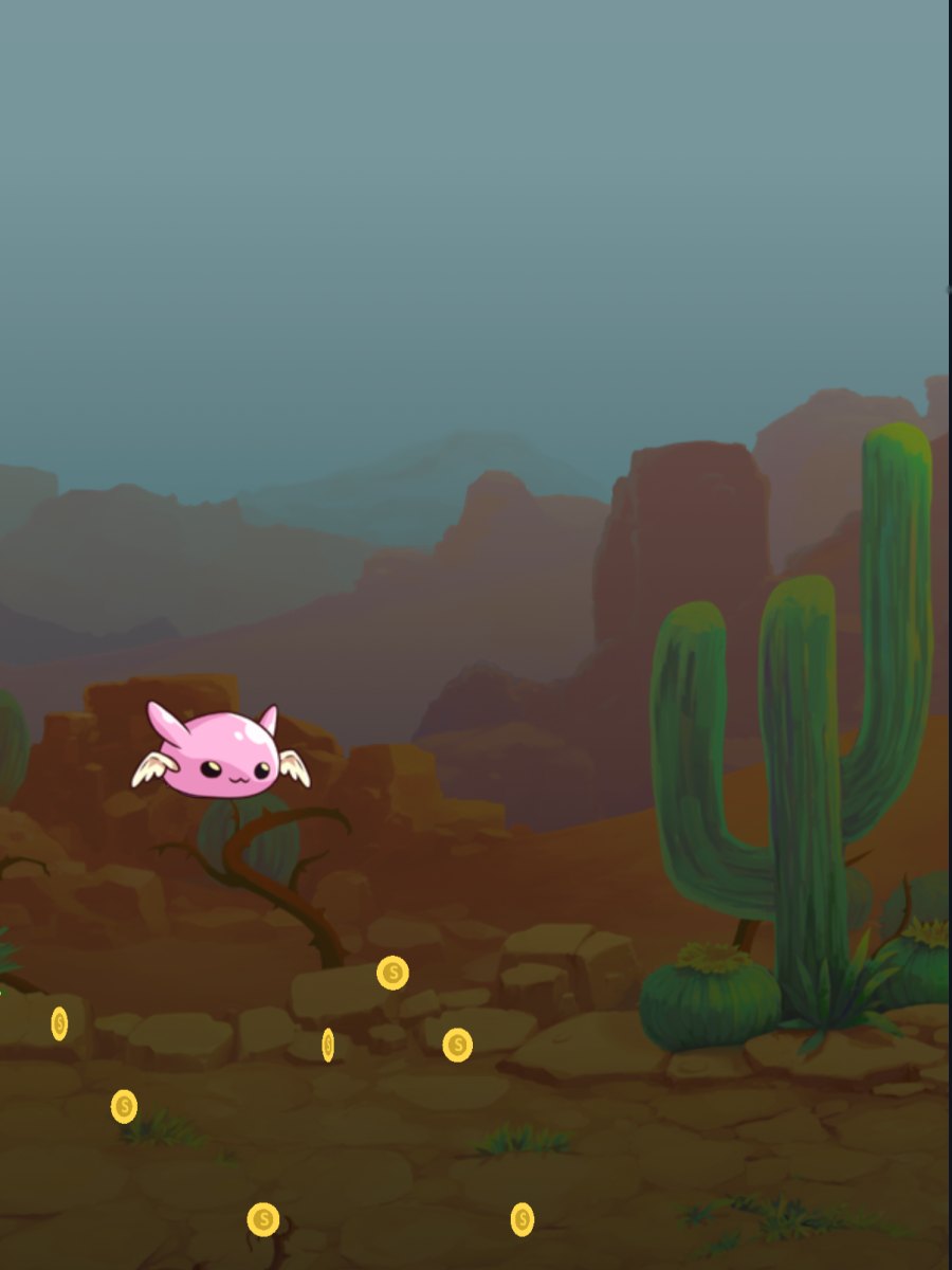 A Mokii flying past cacti and red canyons in the Desert