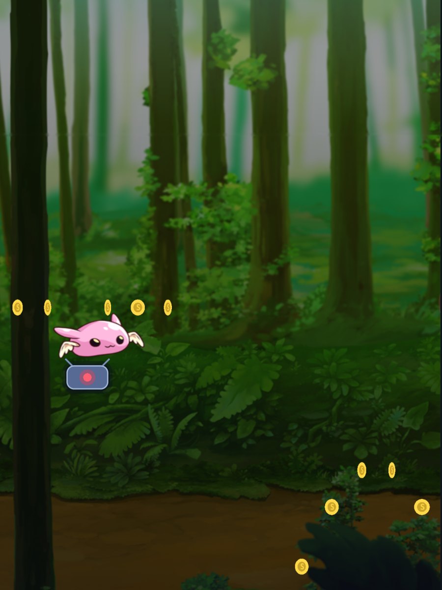 A Mokii outrunning a drone among tall Forest trees